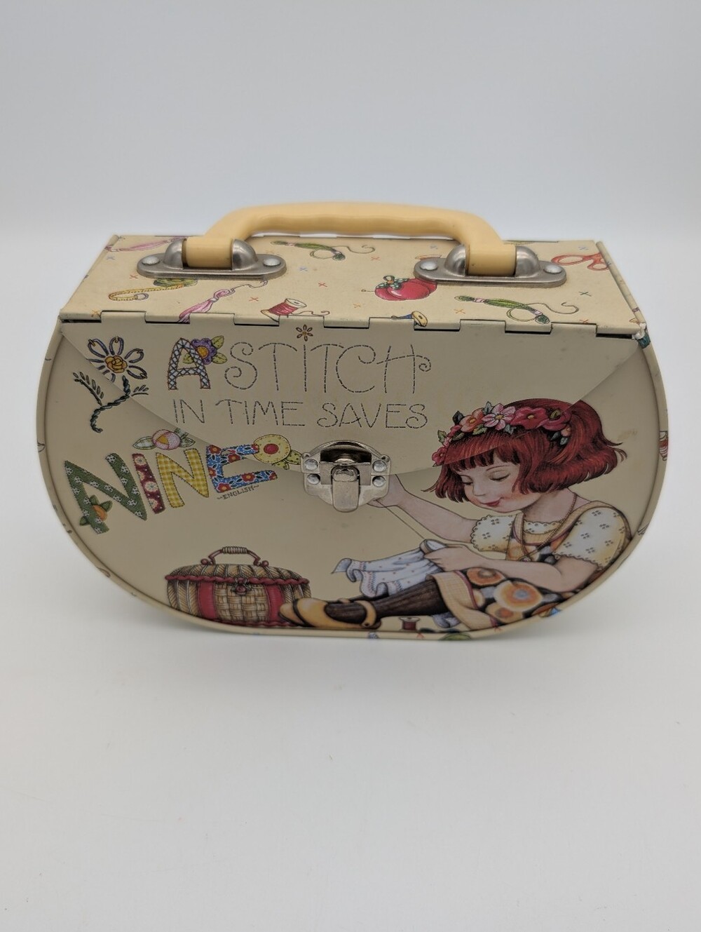 Vintage Mary Engelbreit Sewing Girl Tin